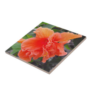 Ruffled Orange Flower Ceramic Tile