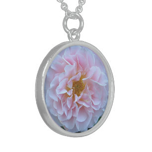 "RUFFLED PALE-PINK PEONY STERLING SILVER NECKLACE