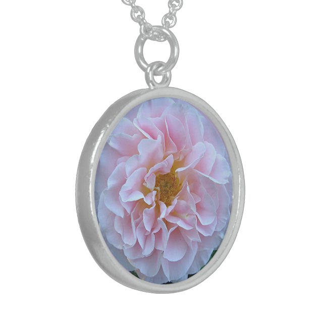 "RUFFLED PALE-PINK PEONY STERLING SILVER NECKLACE (Front Left)