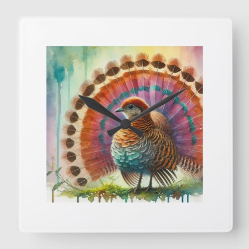 Rufous Backed Fan 260624AREF112 _ Watercolor Square Wall Clock