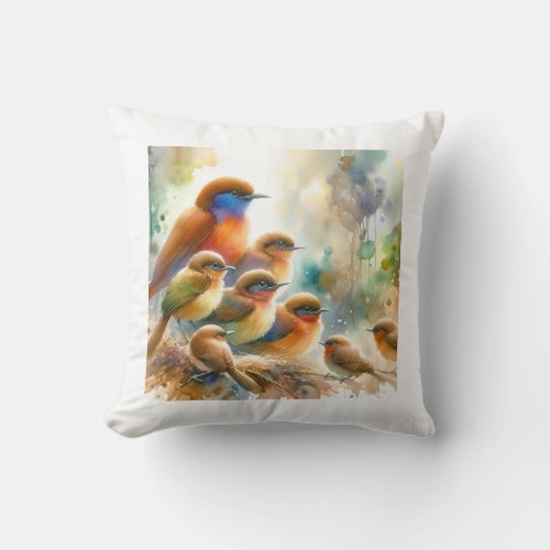 Rufous Backed Fanbirds 030624AREF118 _ Watercolor Throw Pillow