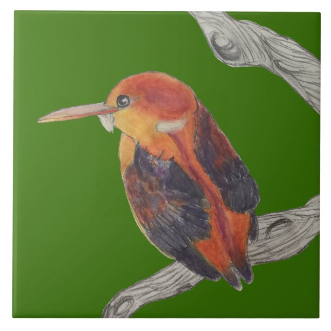 Rufous Backed Kingfisher on a Ceramic Tile (Front)