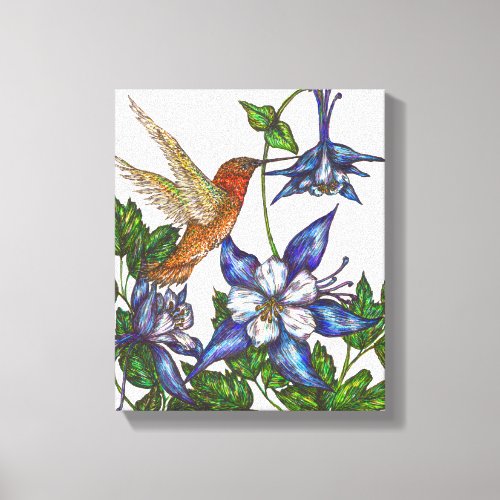 Rufous Hummingbird and Columbine Canvas Print