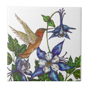 Rufous Hummingbird and Columbine Tile
