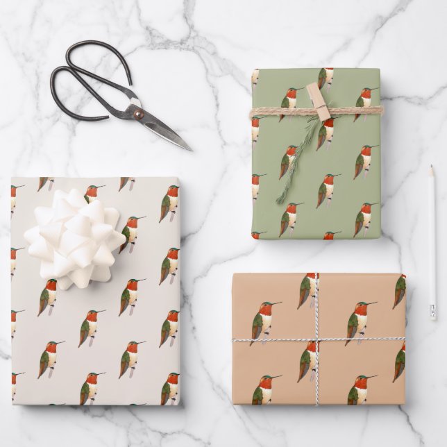 Rufous Hummingbird Pattern Wrapping Paper Sheets (Front)