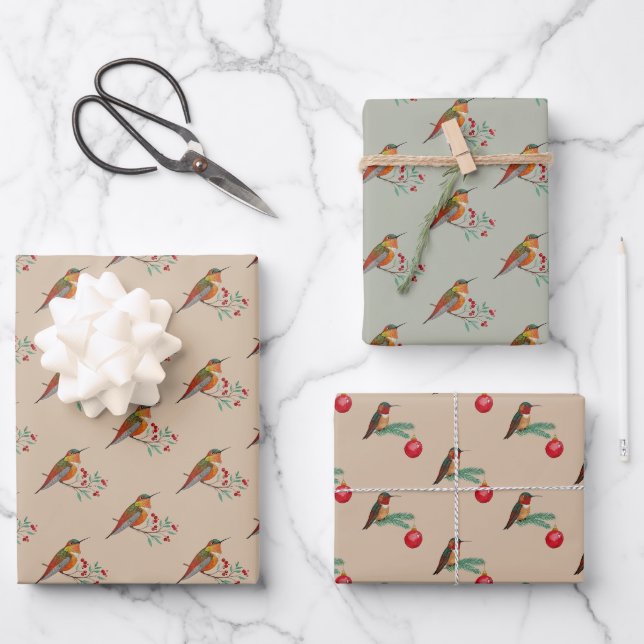 Rufous Hummingbirds Pattern Wrapping Paper Sheets (Front)
