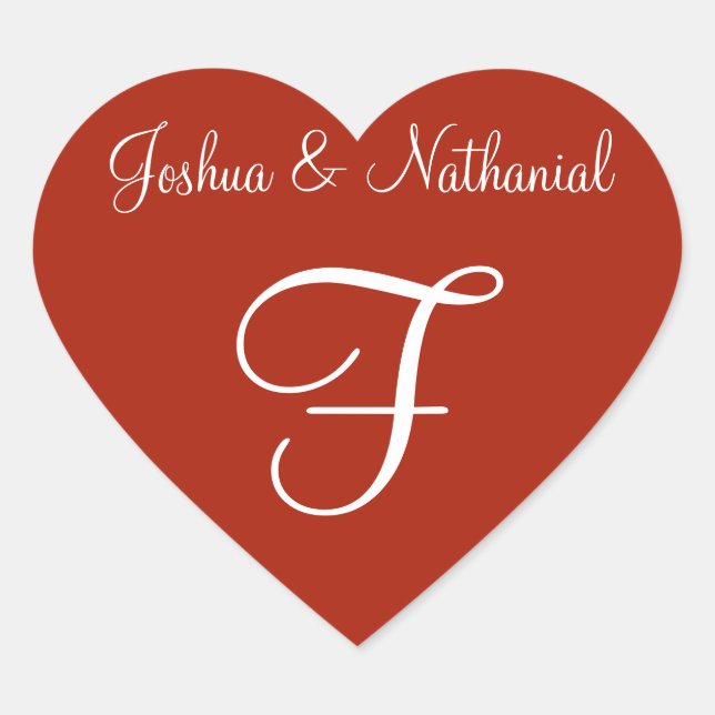 Rufous Personalized Monogrammed Wedding Heart Sticker (Front)