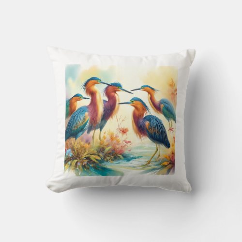 Rufousbellied Herons 060624AREF101 _ Watercolor Throw Pillow