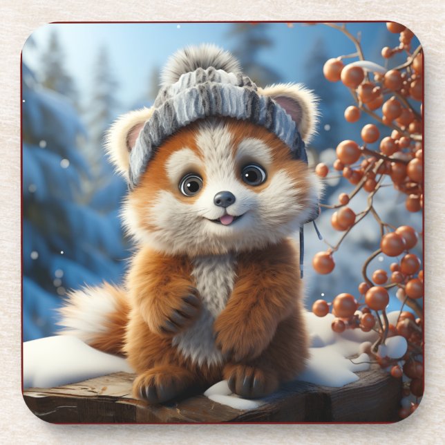 Rufus - An adorable red panda Beverage Coaster (Front)