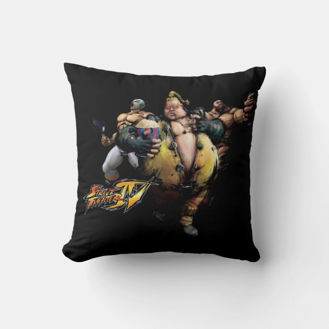 Rufus, El Fuerte & Zangief Throw Pillow (Front)