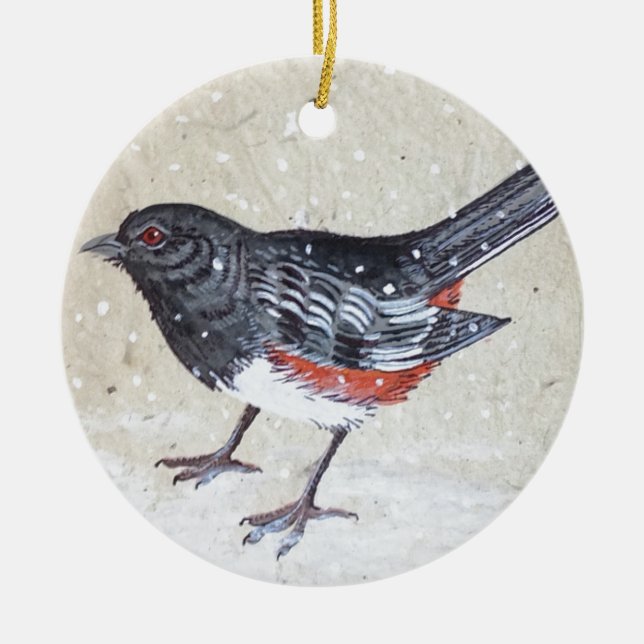 Rufus Sided Towhee Ceramic Ornament (Front)