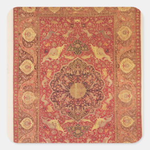 Rug decorated with scenes of fighting animals square sticker