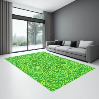 Rug Lime Green Dark Green Modern Mandela Pattern