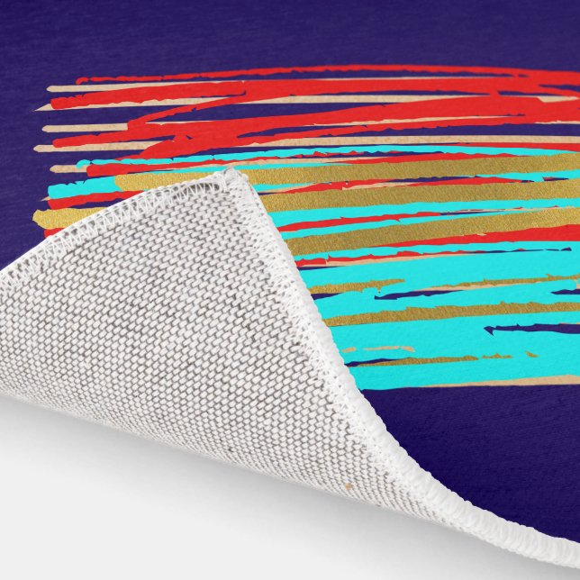 Rug Modern Abstract Blue Red Gold Stripes  (Indoor)