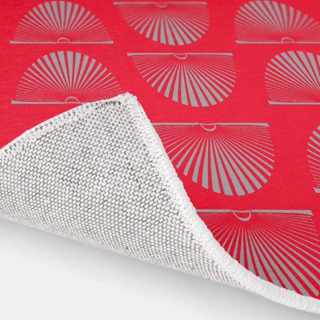 Rug Modern Asian Fan Pattern Red Gray (Indoor)