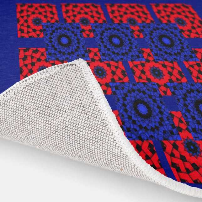 Rug Modern Geometric Blue Red Pattern  (Indoor)