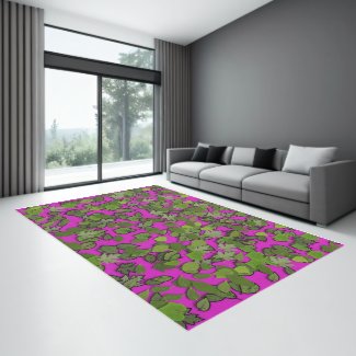 Rug Pink Green Leaves