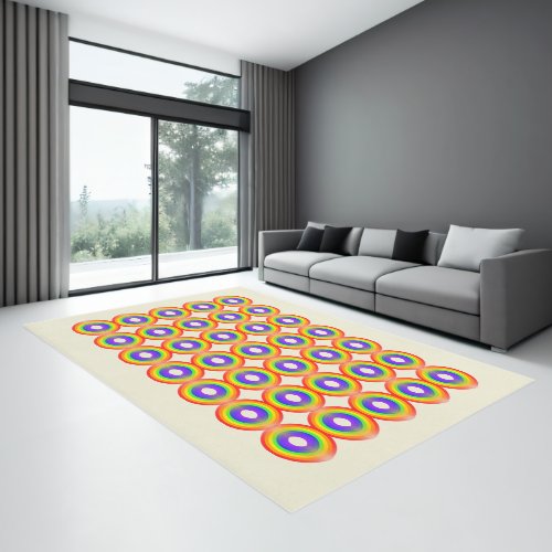 Rug Rainbow Colorful Circles Modern Geometric