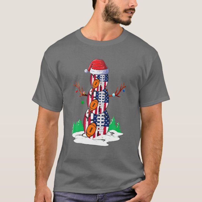 Rugby American Snowman Balls Christmas Pajama Gift T-Shirt (Front)