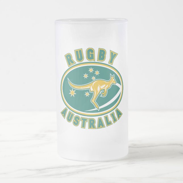 rugby australia kangaroo wallaby aussie frosted glass beer mug (Center)
