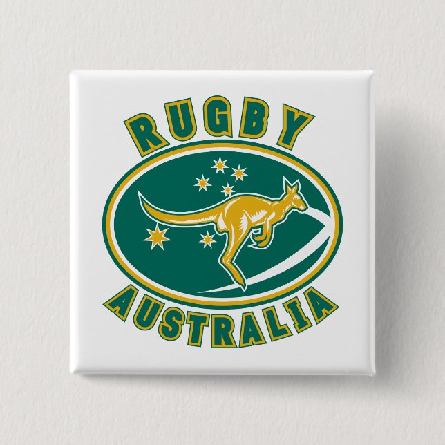rugby australia kangaroo wallaby aussie pinback button (Front)