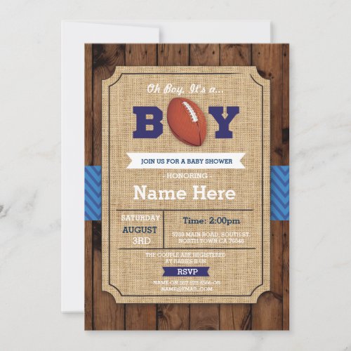 Rugby Baby Shower American football Boy Invite