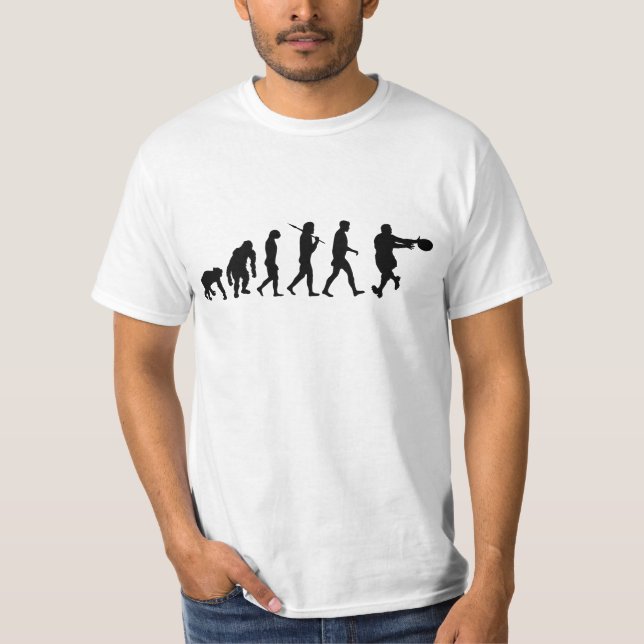 Rugby backline players passing tackling evolution T-Shirt (Front)