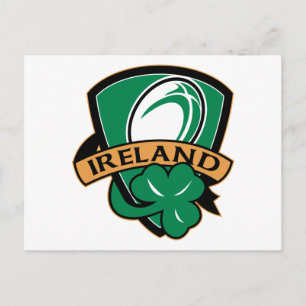 rugby ball ireland shield shamrock postcard