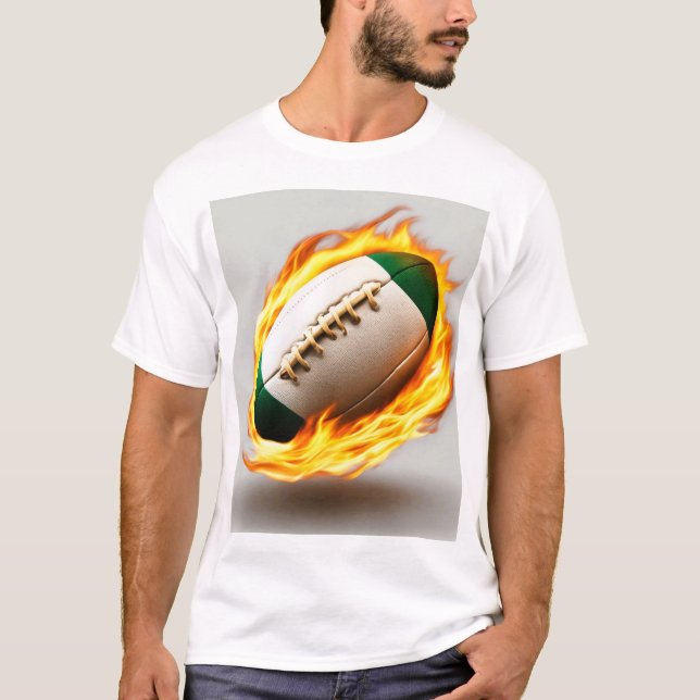Rugby Ball On Fire Cool Design T-Shirt (Front)
