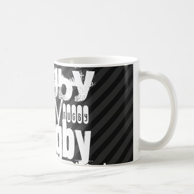 Rugby; Black & Dark Gray Stripes Coffee Mug (Right)