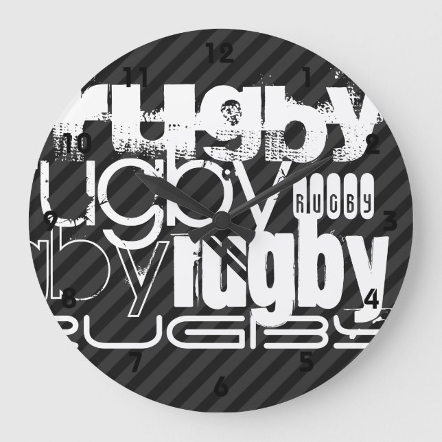 Rugby; Black & Dark Gray Stripes Large Clock (Front)