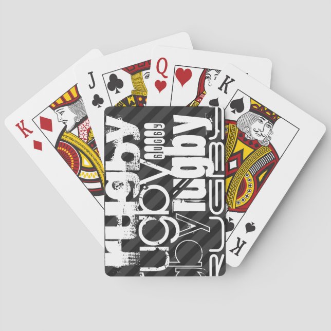 Rugby; Black & Dark Gray Stripes Poker Cards (Back)