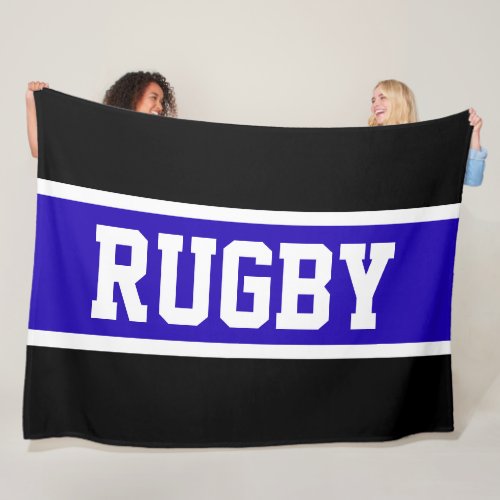 RUGBY Bold Athletic Vivid Blue Black White Stripes Fleece Blanket