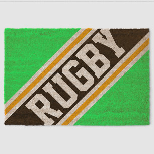 RUGBY Bright Green Black Orange Racing Stripes Fiber Doormat