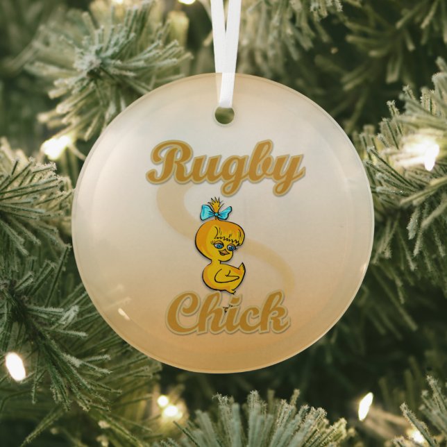 Rugby Chick Glass Ornament (Insitu)