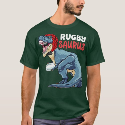 Rugby Dinosaur T Rex Funny Rugby Saurus Sports Rug T_Shirt