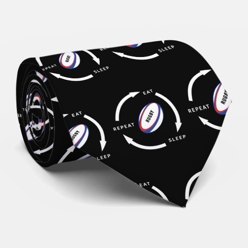 Rugby Eat Sleep Repeat Sports Fan Saying Neck Tie