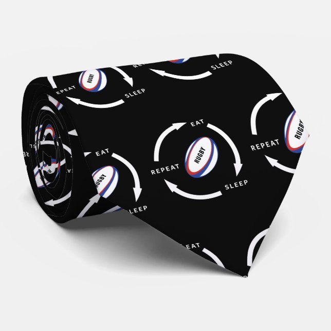 Rugby Eat Sleep Repeat Sports Fan Saying Neck Tie (Rolled)