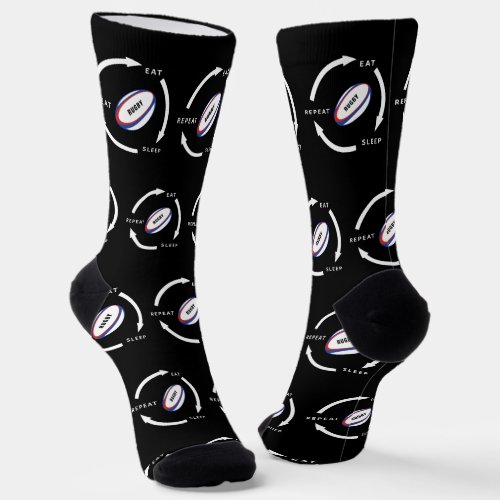 Rugby Eat Sleep Repeat Sports Fan Saying Socks