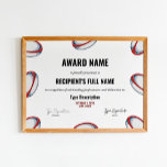 Rugby Excellence Award Certificate - Instant  Poster at Zazzle