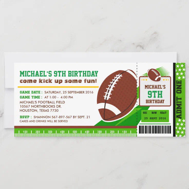 football ticket birthday invitation