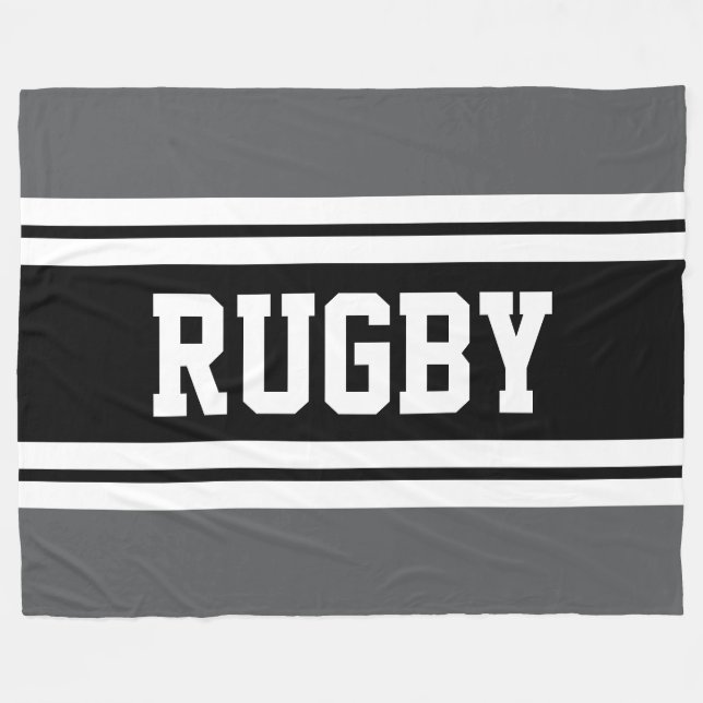 RUGBY Fun Athletic Gray Black White Racing Stripes Fleece Blanket (Front (Horizontal))