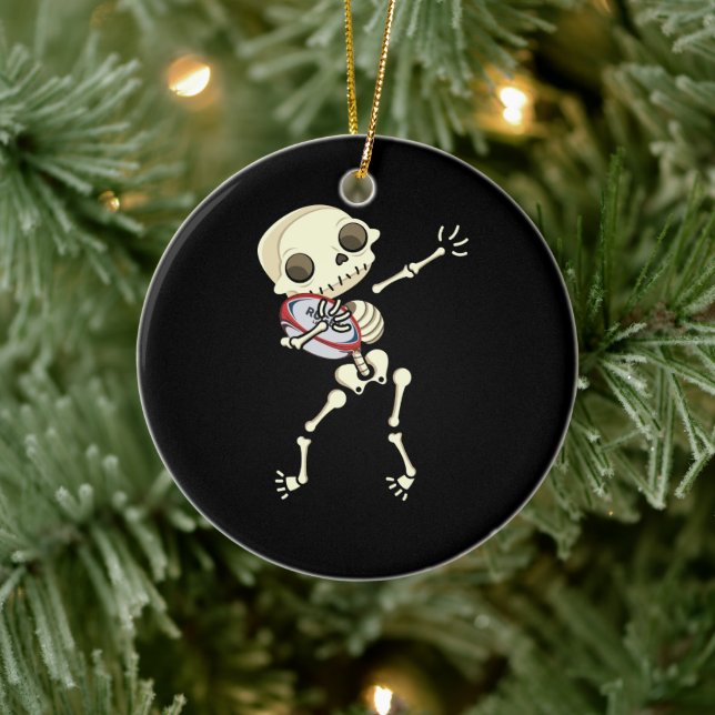 Rugby Funny Skeleton Ceramic Ornament (Tree)