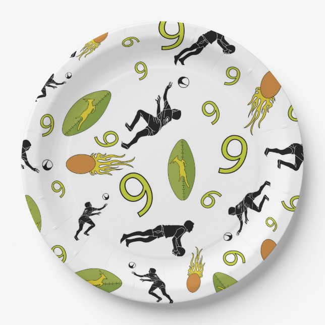 Rugby game are on paper plates (Front)