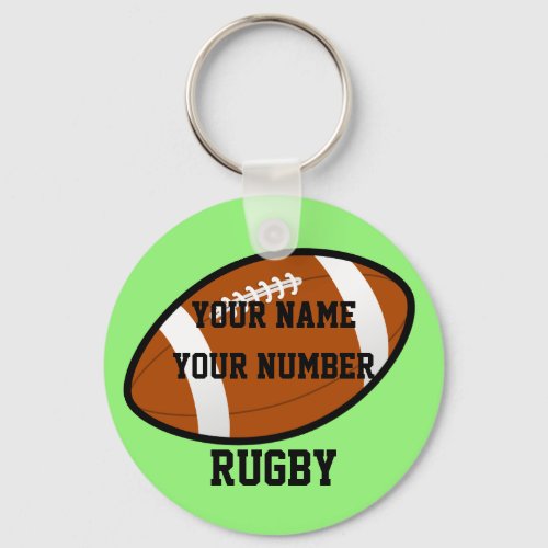 Rugby Keychain ID Tag YOUR NAME  Number