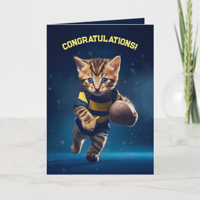 Rugby Kitten Letterpress Thank You Card (Front)
