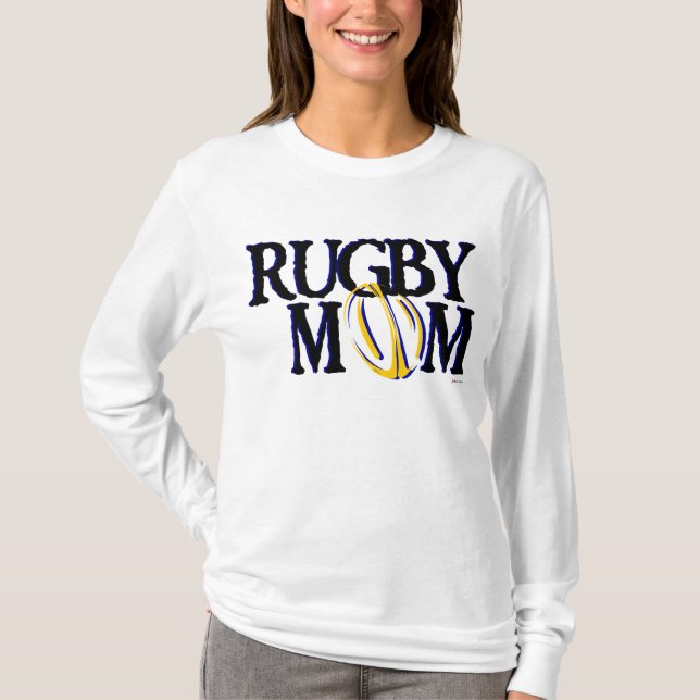 Rugby Mom (blue and gold) T-Shirt (Front)