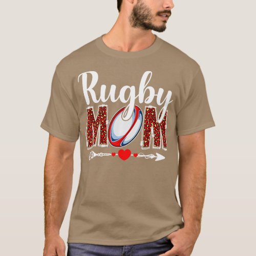 Rugby Mom Leopard Funny Sports Players Mothers Day T_Shirt