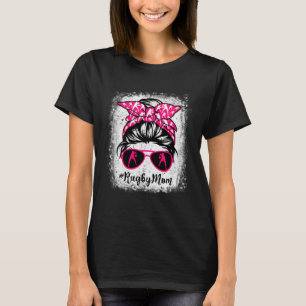Rugby Mom Leopard Messy Bun Sport  Mother's Day T-Shirt