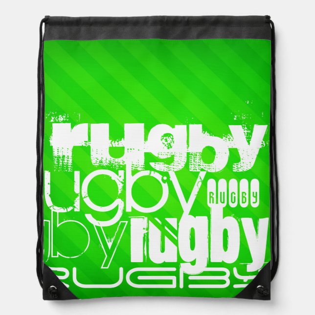 Rugby; Neon Green Stripes Drawstring Bag (Front)